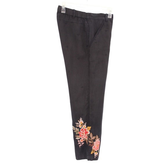 Johnny Was Pants - Johnny Was JW Los Angeles Linen Pants‎ Small Embroidered Cropped Black Boho